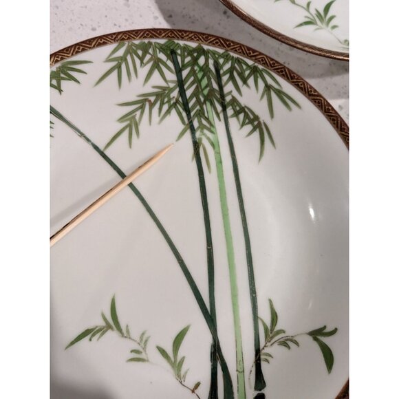 3 soup bowls Kutani Eggshell China 7.5" Bamboo Geometric Border Japan Pre-1930 - Picture 3 of 14